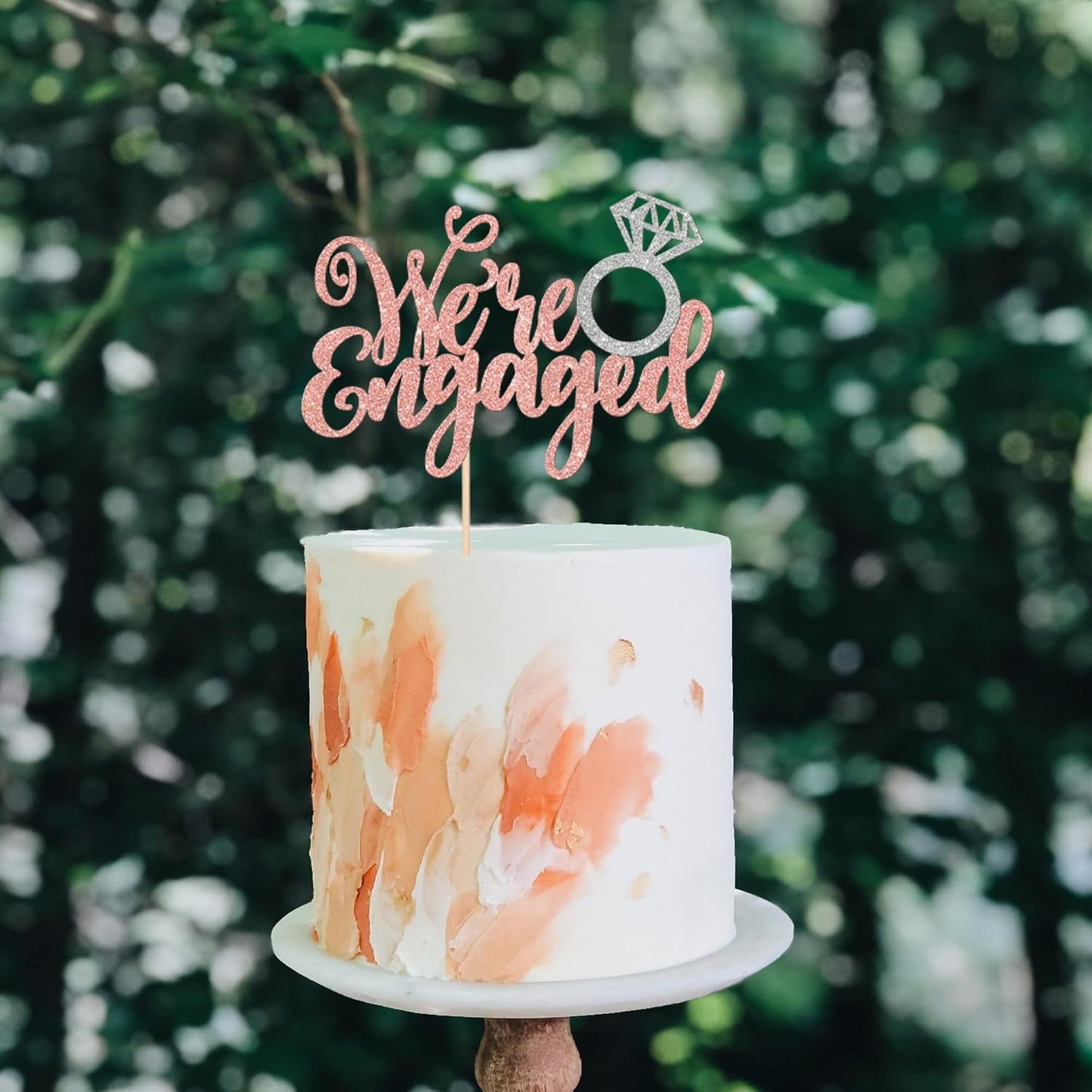 1 PCS We're Engaged Cake Topper Glitter Diamond Ring Wedding Engagement Cake Pick for Wedding Bridal Shower Theme Party Cake Decorations Supplies Gold