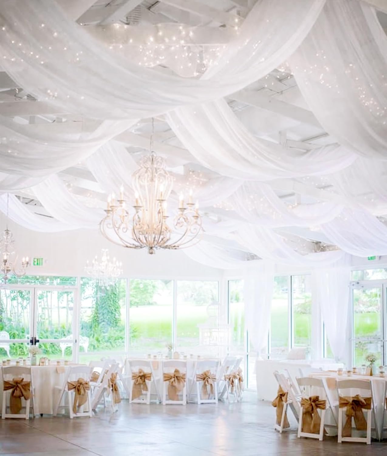 6 Panels White Wedding Ceiling Drapes 5ftx50ft Ceiling Drapes Chiffon Fabric Arch Draping Sheer Curtains Soft Drapery Draping Wedding Ceiling Decorations for Party Ceremony Stage Swag