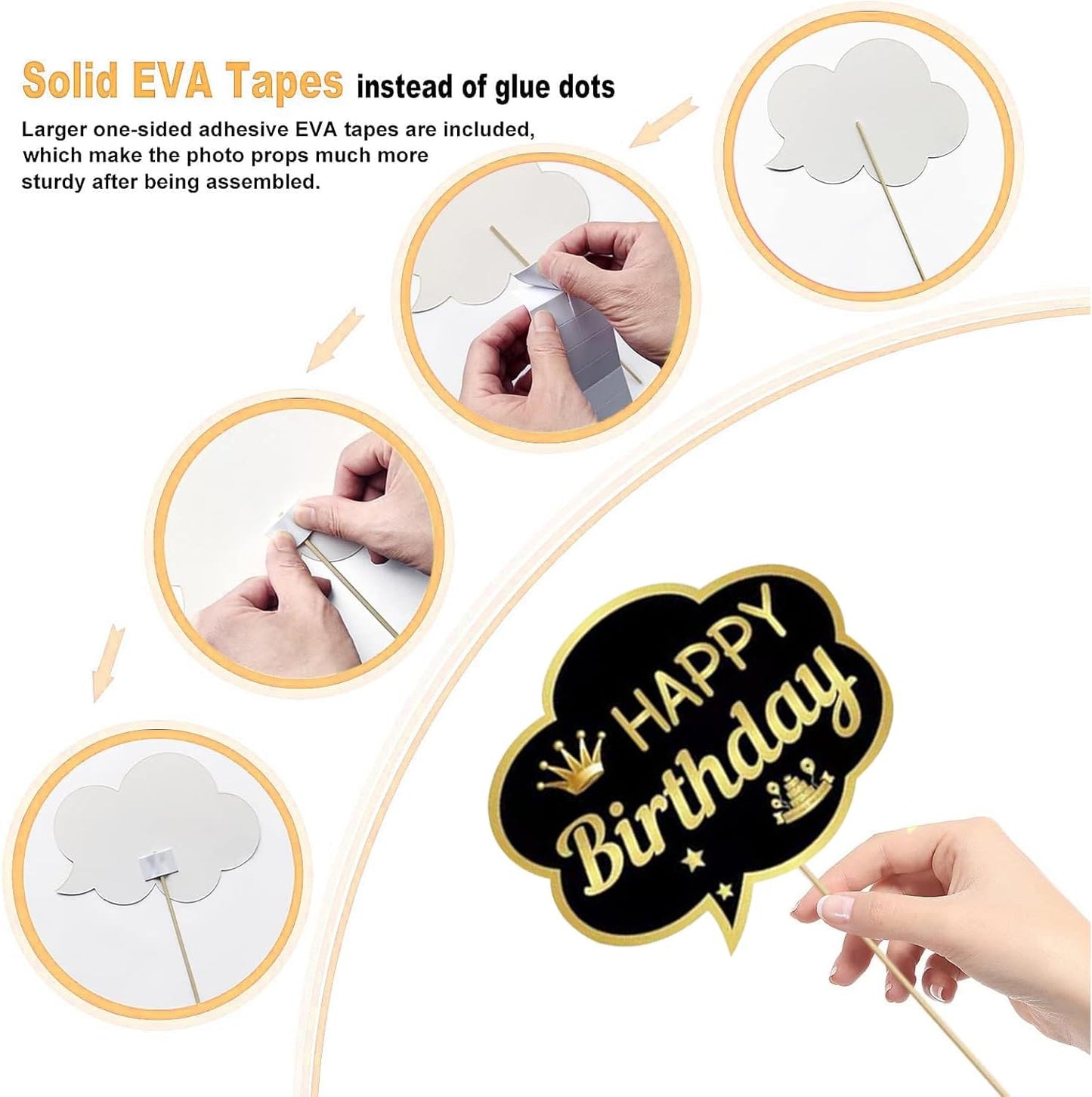 34pcs Birthday Party Photo Booth Props Kit, Favors Supplies for Men Women Party Decor Photobooth,Funny Birthday Party Supplies(Gold and Black)