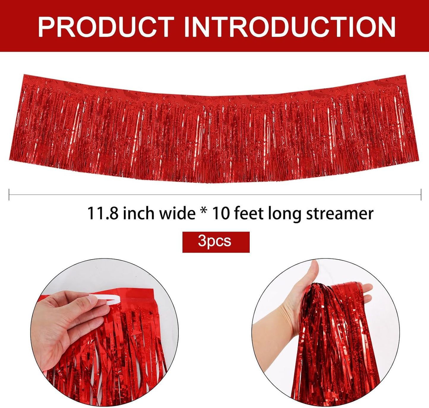 BEISHIDA 3 Packs Metallic Foil Fringe Garland Laser Red Wall Hanging Tinsel Fringe Banners for Car Floats Bridal Shower Wedding Birthday Easter Graduation Holiday Party Decoration(30 Feet)