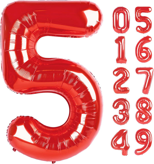Number Balloon 40 Inch Red 5 Balloon, Five 5th Birthday Digital Foil Balloons For Boy Girl, 2025 Red Numbers 5 15 25 35 45 55 Birthday Party Decorations
