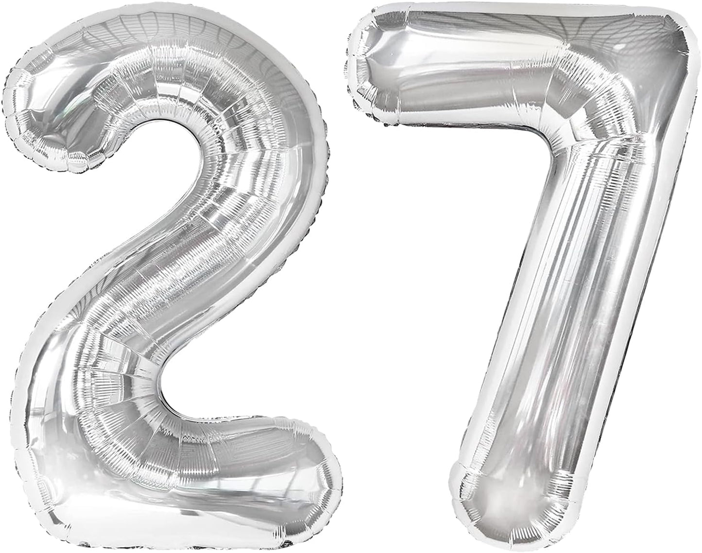 Silver Number 27 Birthday Balloon 40 Inch, Digital Balloons for 27 Party Celebration Decorations Supplies, Mylar Foil Numbers Balloon for 27 Wedding Anniversary