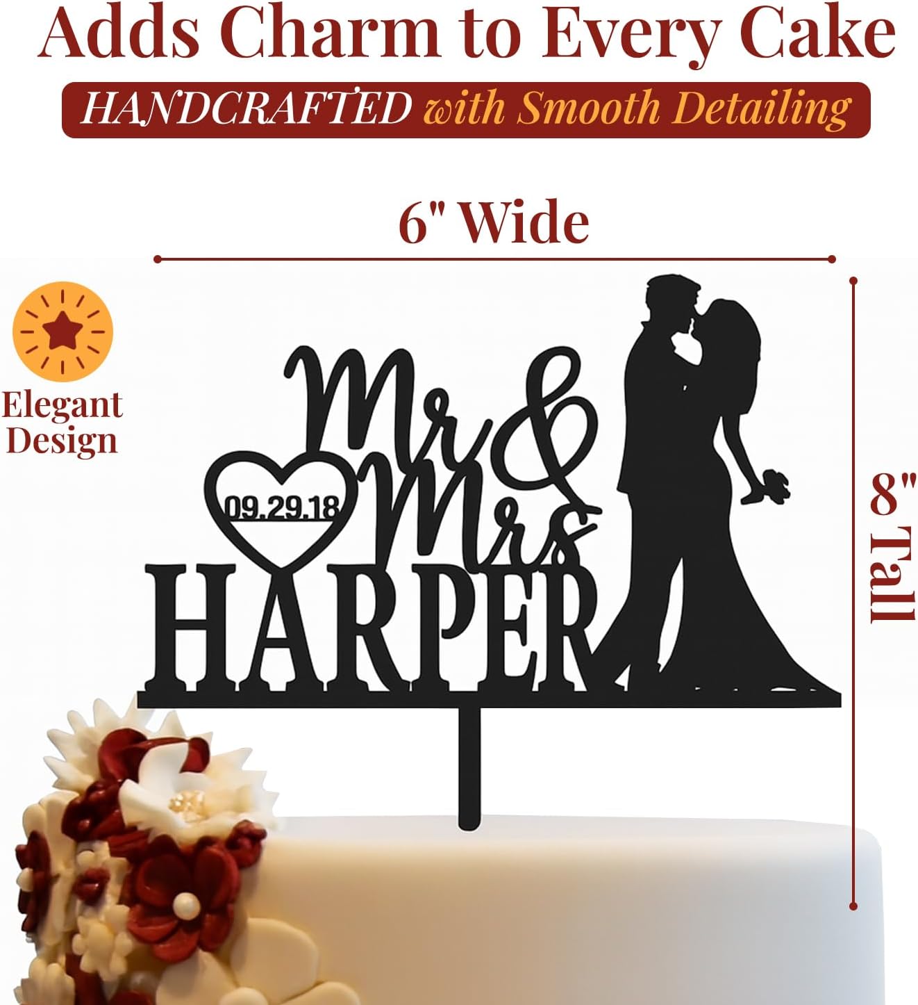 Wedding Cake Toppers- Custom Cake Toppers with Timeless Design- Mr & Mrs Cake Topper to Celebrate Love at Weddings, Anniversaries, & Special Occasions- Make Every Moment Unforgettable with Cake Topper
