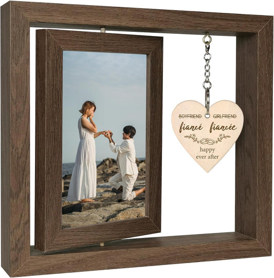 Fiancé Fiancée Picture Frame Engagement Gifts for Couples, Unique Fiance Gifts for Newly Engaged Couples Him Her Women, Display Two 4x6