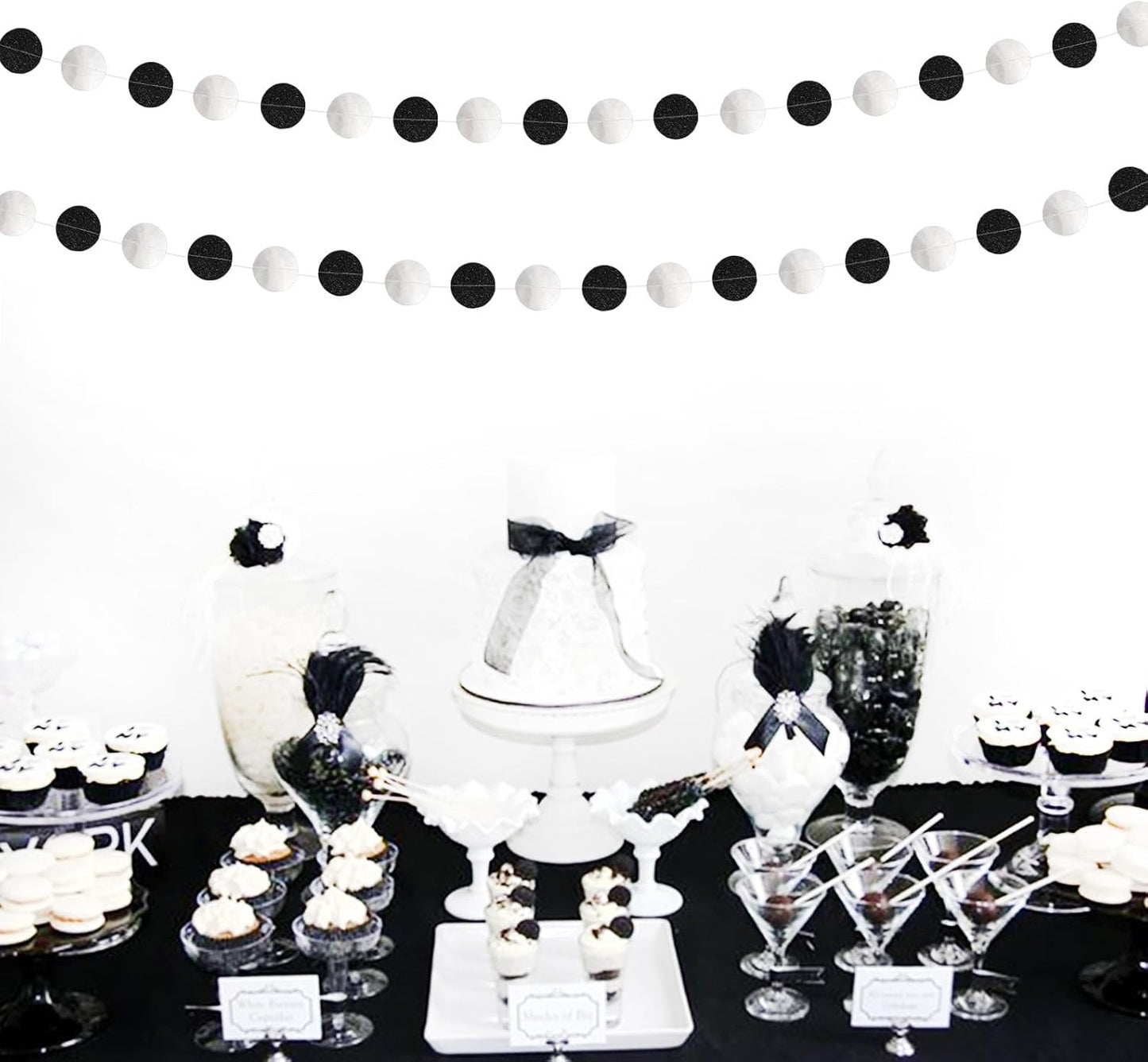 Black-Silver Birthday Graduation Party-Decorations Streamers - 52Ft Hanging Paper Garland Banner,Bachelorette Wedding Baby Bridal Shower New Years Supplies Backdrop Decor Hugtmr