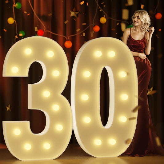 Marquee Numbers 4 Feet Tall Large Light Up Numbers 30th Birthday Decorations Women Men Big Yellow Light Outdoor Anniversary Decorations Balloon Arch Kit Party Backdrop 30