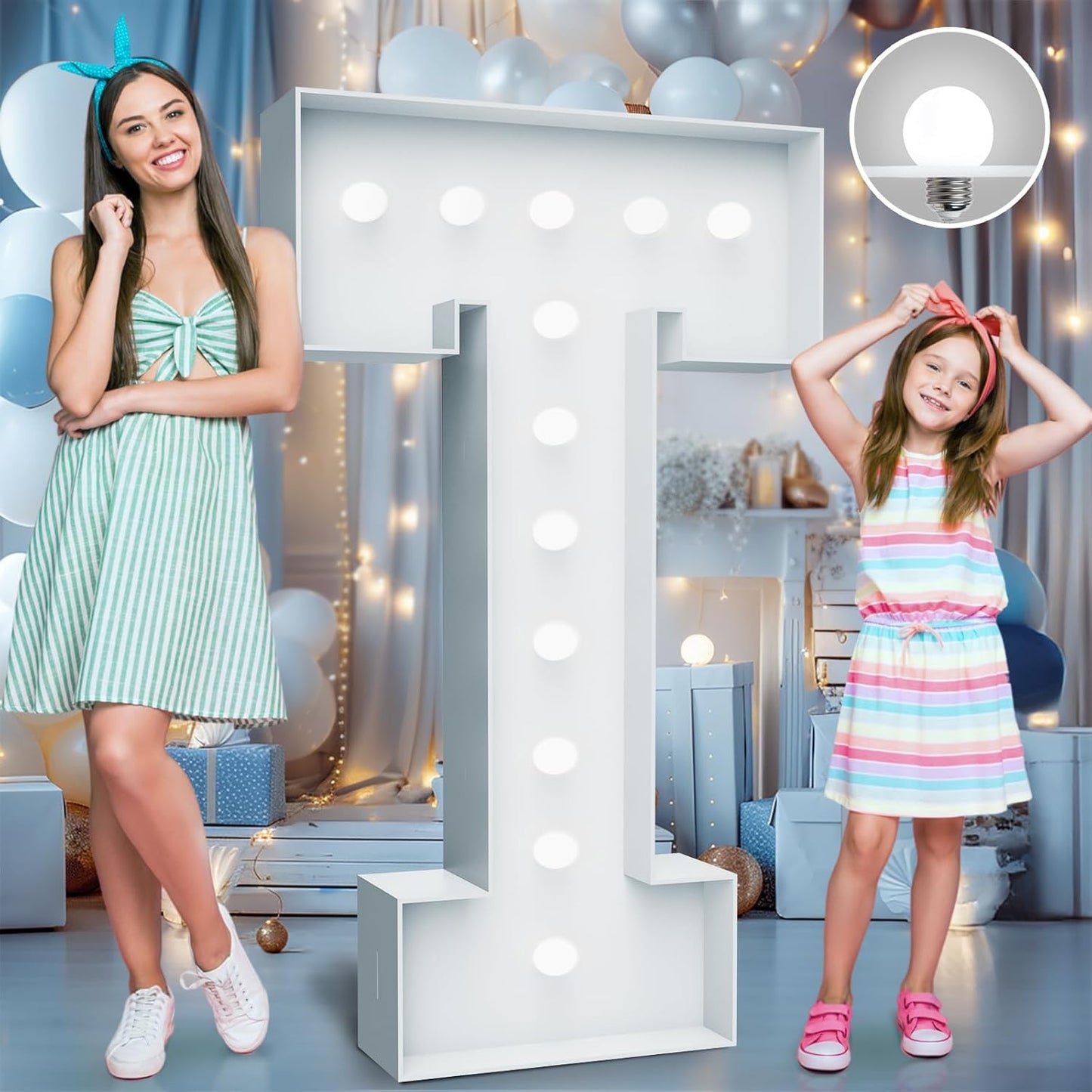 4FT Marquee Light Up Letters - Cool White Light Up Letters T with Fixed Water Bag, Party Decoration Large Marquee Light Up Letters can Be Used for Wedding Decoration, Birthday Party Decoration