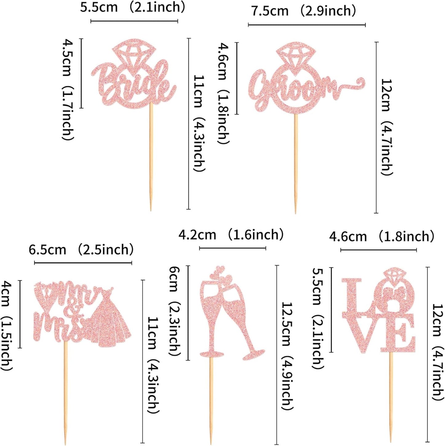 25 PCS Bride to Be Groom to Be Cupcake Toppers with Ring Dress Bridal Shower Cupcake Picks Wedding Engagement Anniversary Party Cake Decorations Supplies Rose Gold