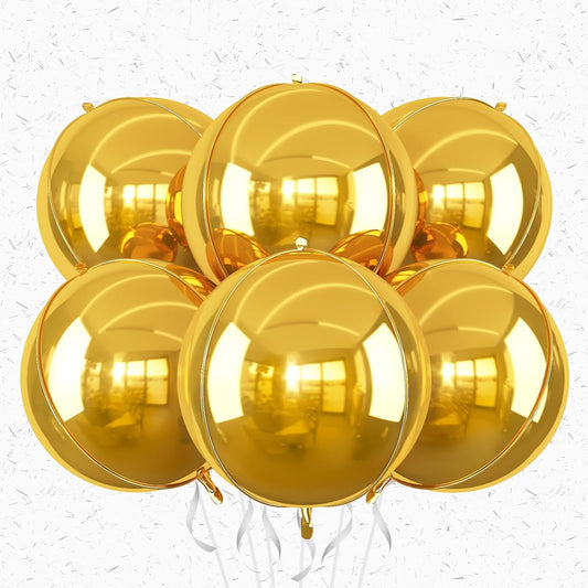 6Pcs Gold Round Foil Balloons,Giant 4D Round Ball Balloons 22 Inch for Birthday Wedding Graduation Prom Party Decorations