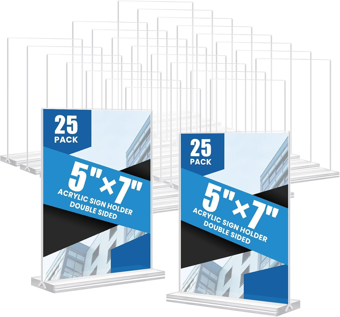 Acrylic Sign Holder 5x7, 25 Pack Clear Double Sided Table Menu Vertical Display, Plastic Flyer Display Stand, Paper photo Plastic Sign Frame Suitable for Restaurants Office Store Hotels, Show Fair