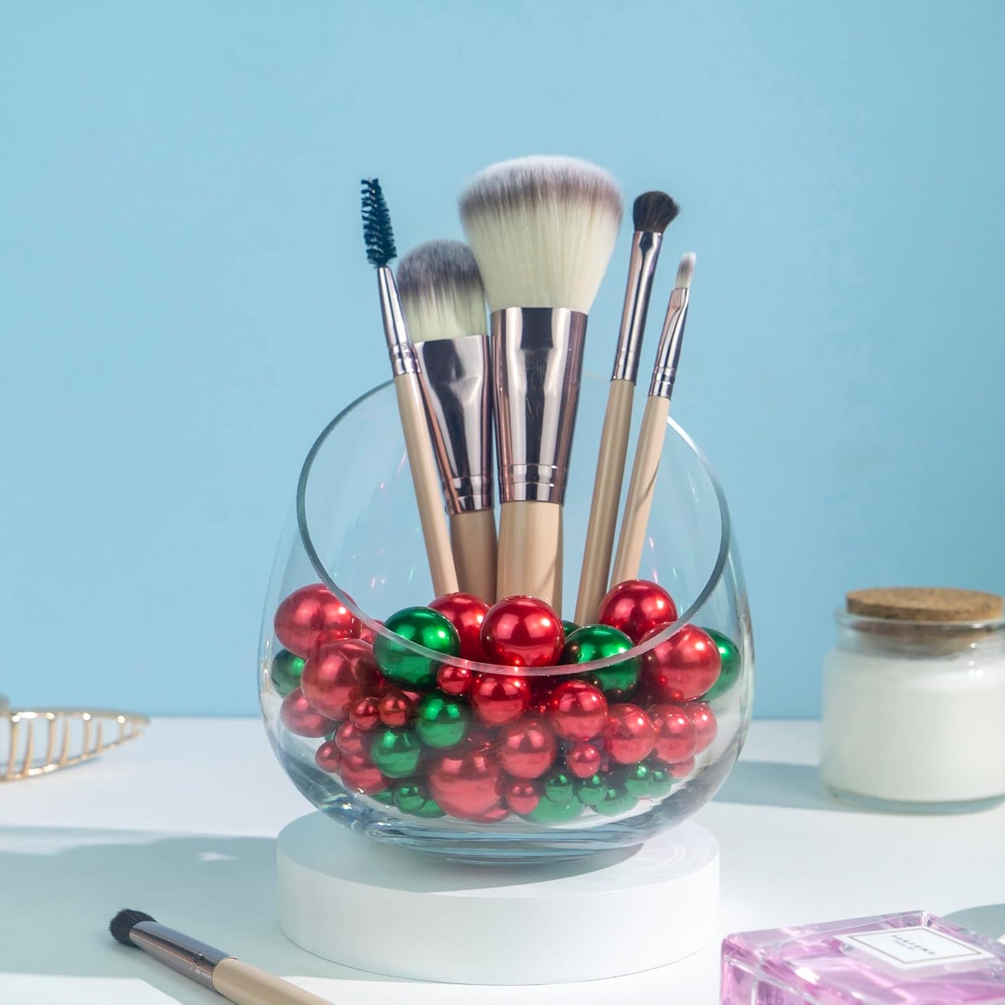 150Pcs Red&Green Polished No Hole Pearl Beads Vase Filler, Christmas Vase Filling Decorations, Plastic Pearls, Table Scatters, Wedding Home Decor, 8/14/20 mm