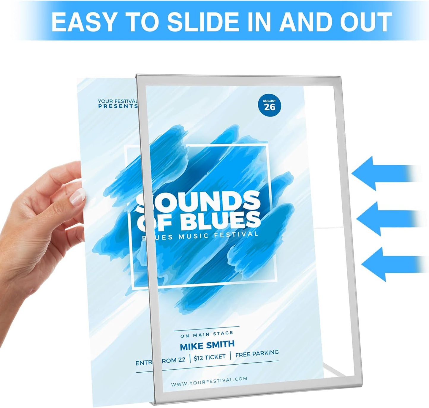 EHWINE 12 Pack Acrylic Sign Holder 8.5 x 11, Silver Picture Frame Stand up Table Top Sign Holders, Slanted Back Paper Holder Clear Display Stand Menu Flyer Holder for Wedding Party