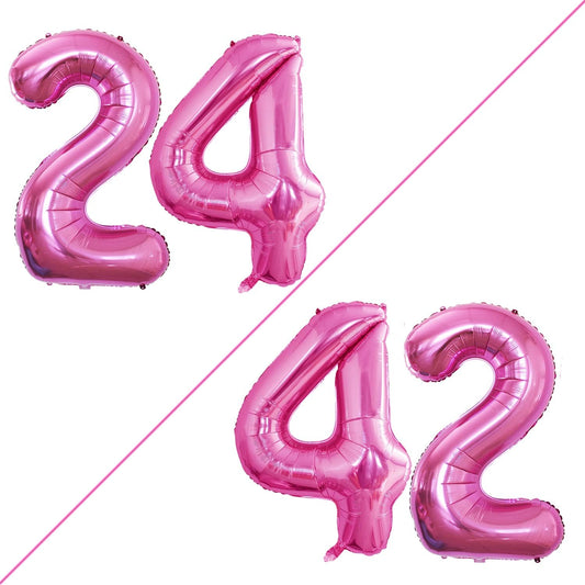 GOER Number 24 Balloons for 24th Birthday Party Decorations,42 Inch Jumbo Foil Helium 42 Balloons for 42nd Birthday Party Decoration (Hot Pink)