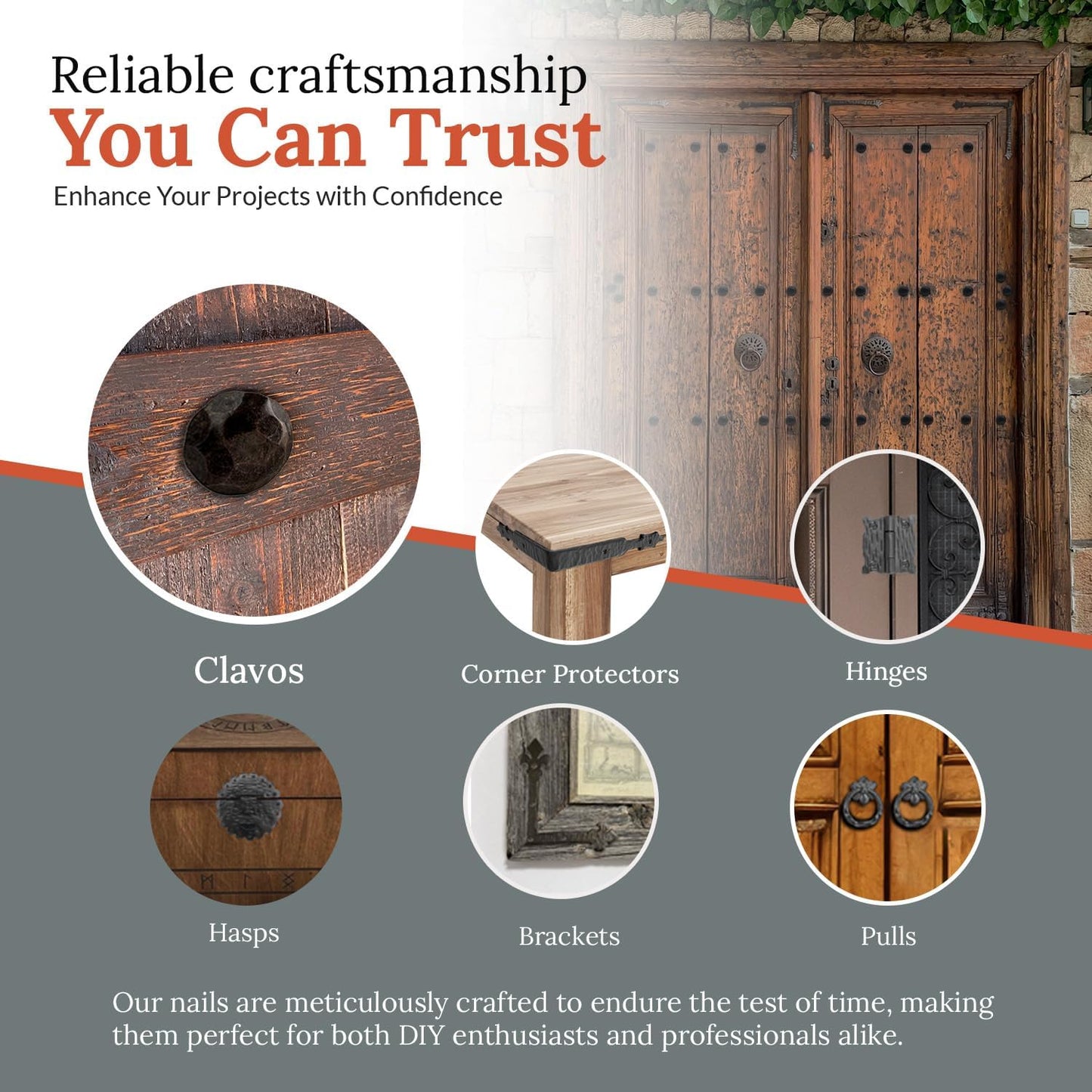 50 Pack 1" Small Round Head Iron Clavos Decorative Nails – Sealed Unfinished – Handmade Rustic Round Fasteners for Farmhouse Shutter, Faux Wood, Barn Door, Shutters, and Gates – Ornamental Wood Accent