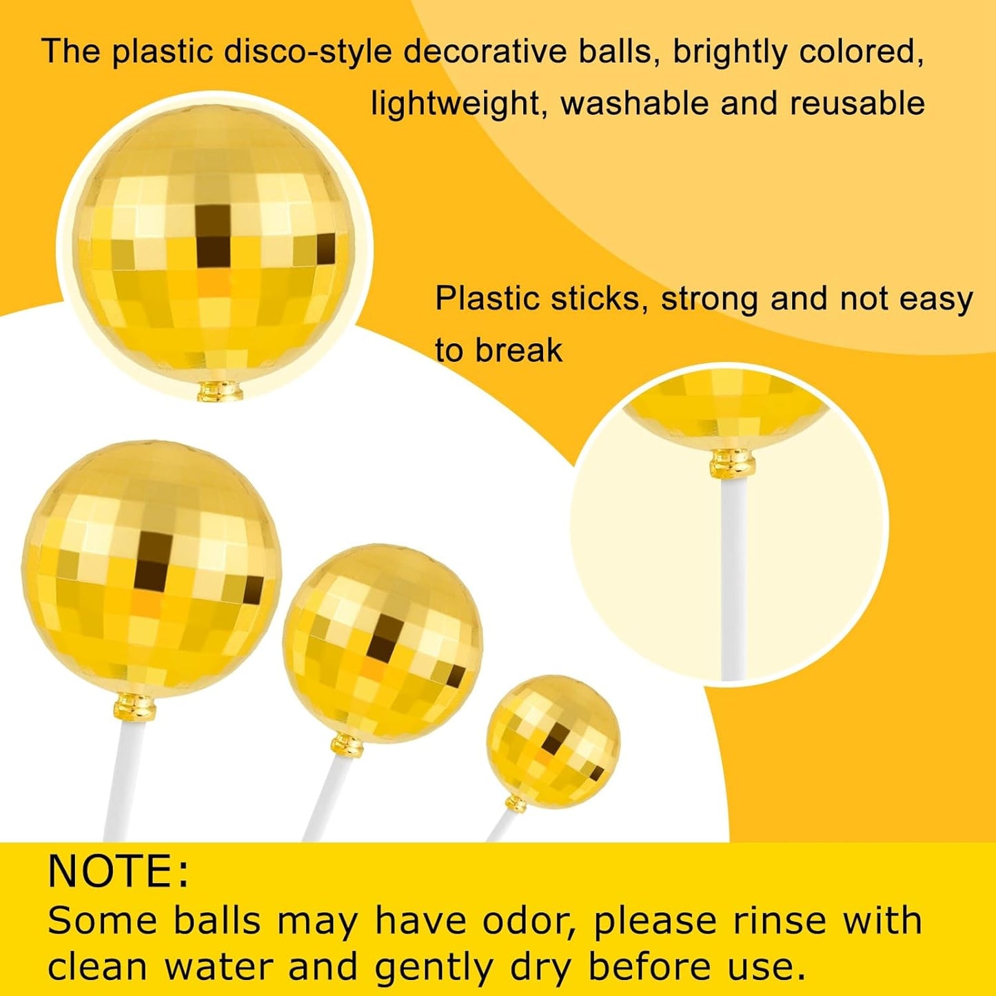 ASTARON 20 Pcs Disco Ball Cake Topper Decorations Sticks Gold Cake Balls Picks Toppers for Birthday Anniversary Disco Retired Theme Party Decorations