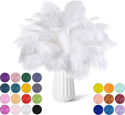 NEWONG 30pcs White Ostrich Feathers Natural Bulk 8-10inch(20-25cm) Vase Craft Wedding Home Party Centerpieces Christmas Day Decoration