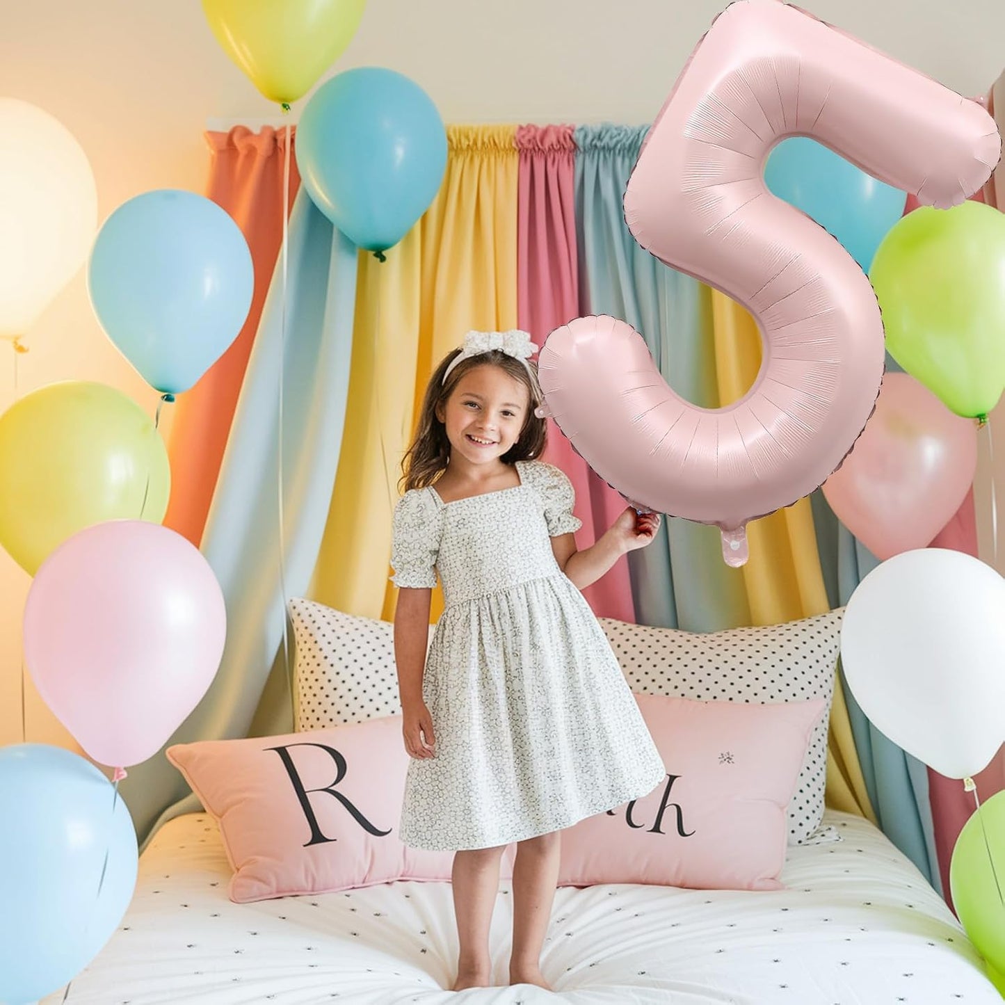 Light Pink Number Balloon 5, 40 Inch Large Self Inflating 5 Foil Number Balloons 0-9, Blush Pastel Pink Digital 5 Helium Balloon for Girls Women 5th Birthday Party Graduation Anniversary Decorations