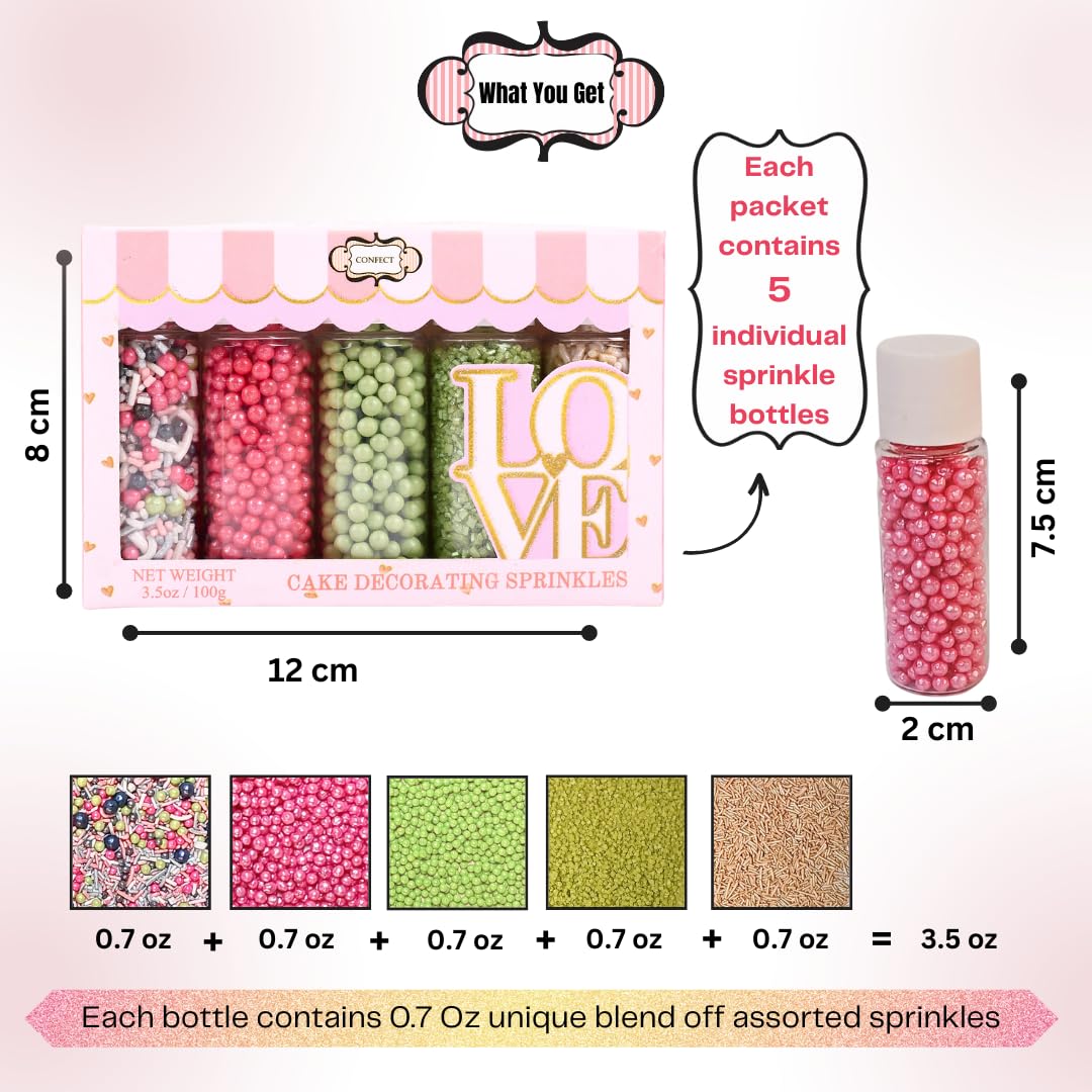 Confect Sprinkles for Cakes & Cupcakes | Birthday Party Mix - Hot Pink, Black & Orchid Green Dragees, Gold, Green Sparkling Sugar | Vegan, Gluten-Free, Nut-Free, Dairy-Free | Handcrafted - 5 Oz