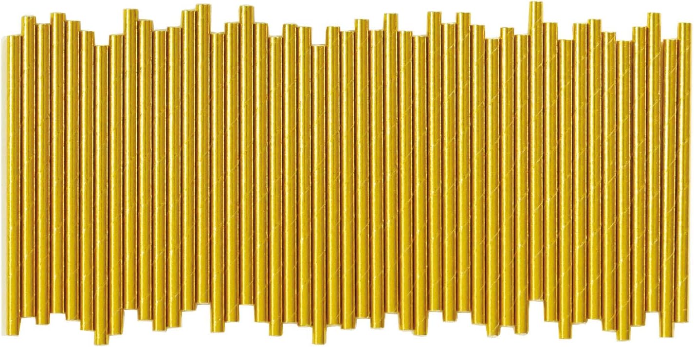 5.75 Inch Short Cocktail Gold Straws, Compostable Coffee Stirrers Straws, Paper Drinking Straws for Parties, Baby Showers, Wedding, Bridal Showers