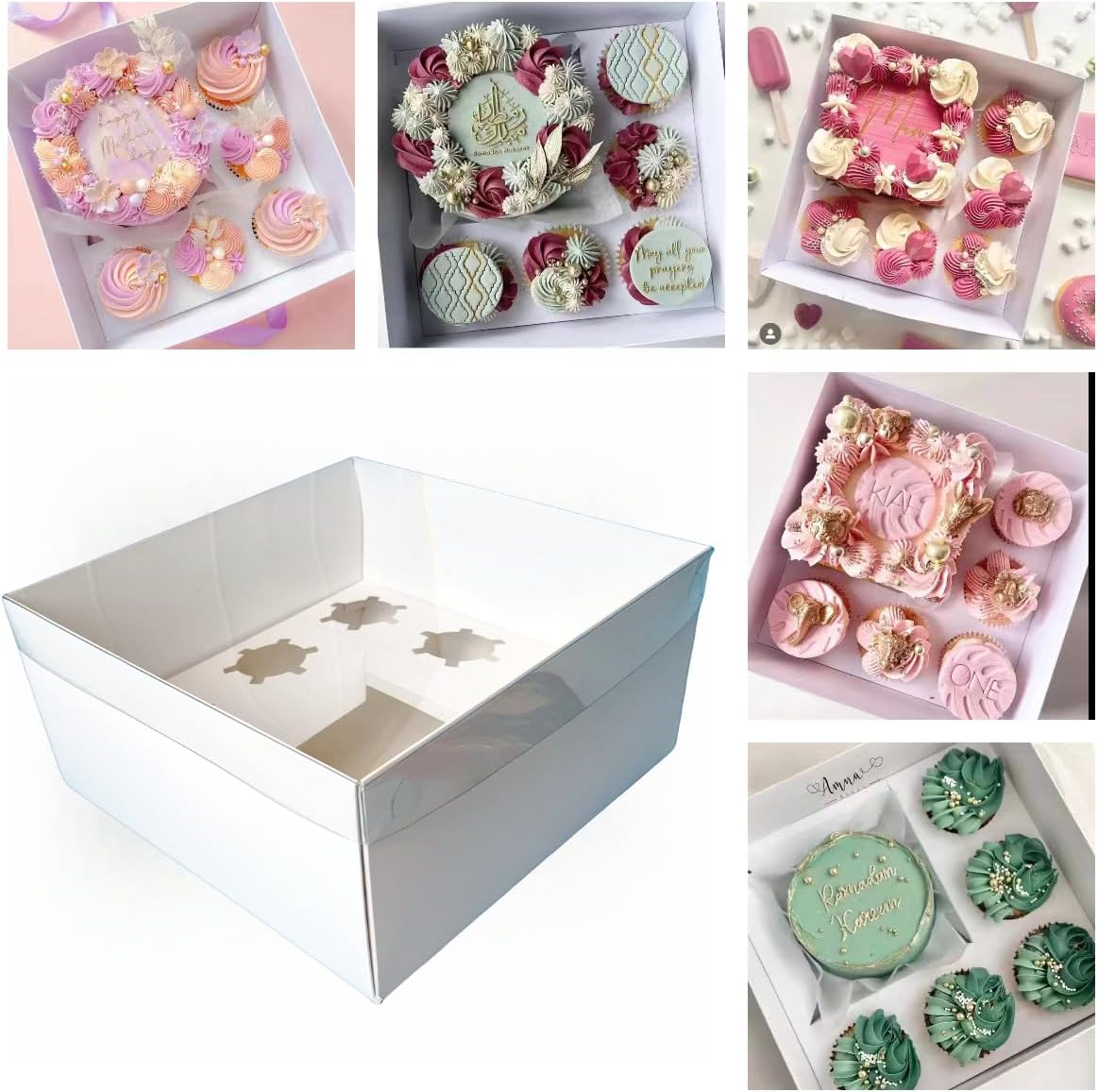 Bento Cake and Cupcake Box 4-inch Cake and 5 Cupcakes Box 10 Sets for Family Dinner Birthday Party Picnic Gift