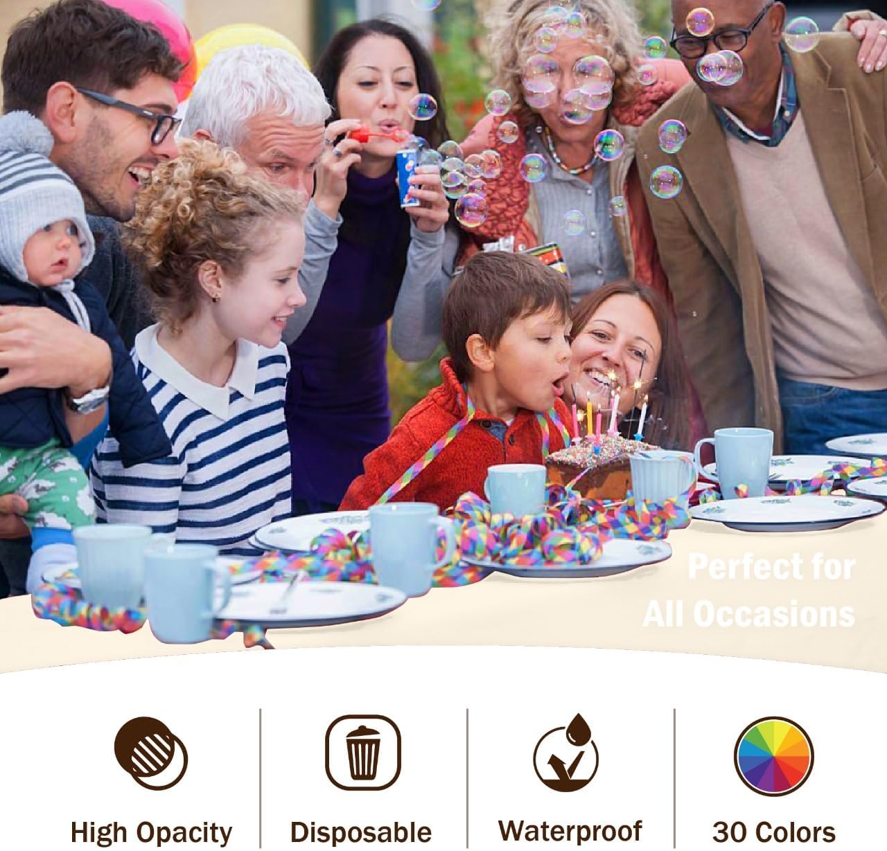 Party Solids 12-Pack Premium Plastic 54-Inch-by-108-Inch Rectangle Tablecloth, Ivory