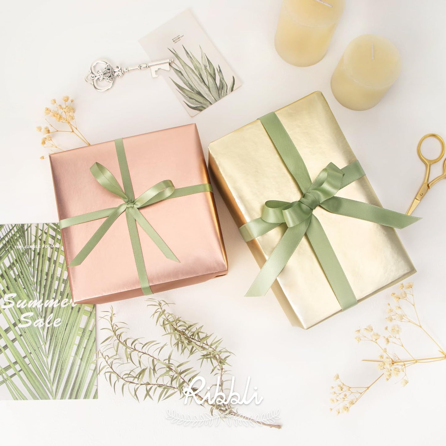 Ribbli Dusty Sage Satin Ribbon Double Faced Satin 1/2 Inch x Continuous 25 Yards-Sage Green Ribbon for Gift Wrapping Crafts Wedding Decoration Bows Bouquet Floral Arrangement