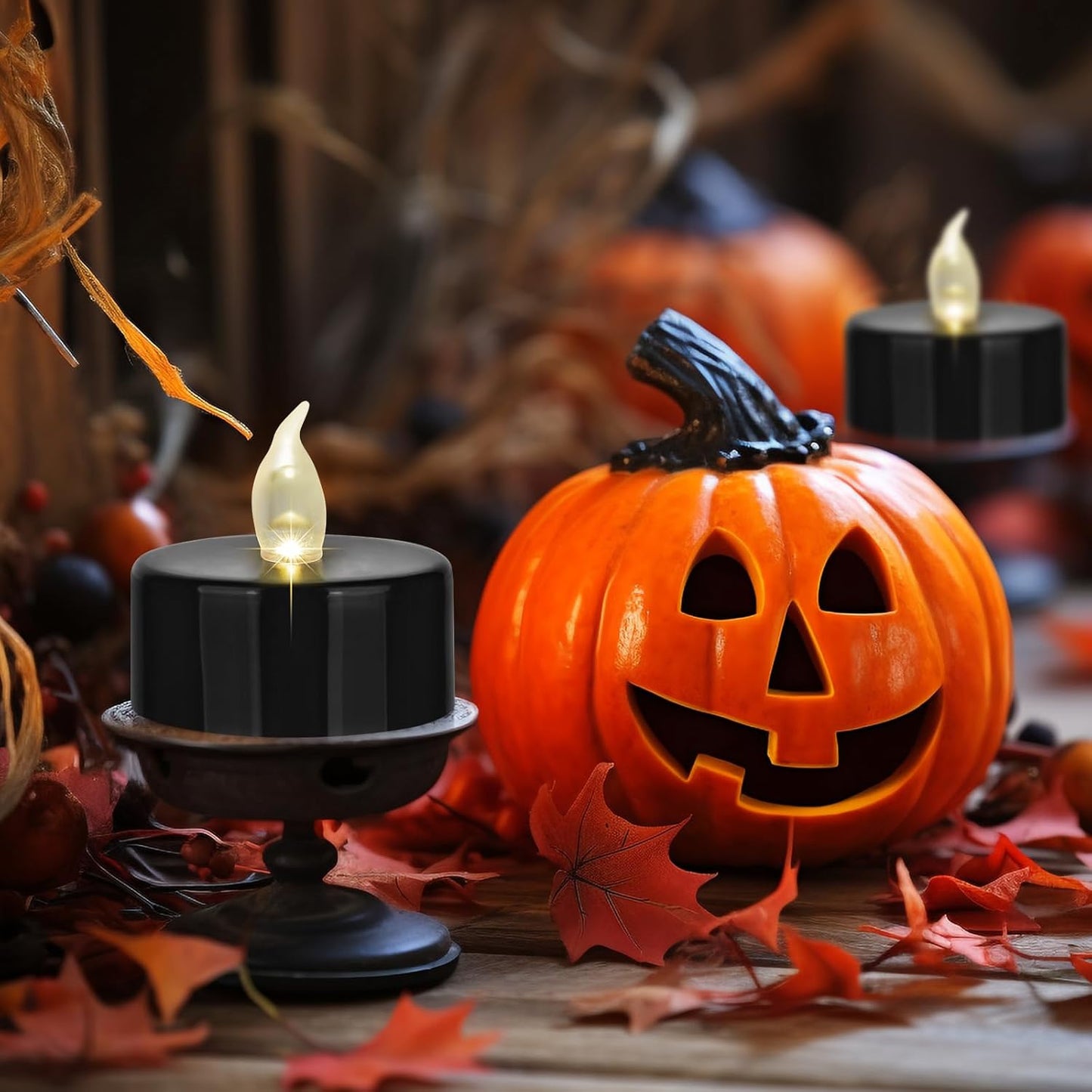 Battery Operated LED Tea Lights: 50PACK Flameless Votive Candles Lamp Realistic and Bright Flickering Holiday Gift Long Lasting 200Hours for Seasonal & Festival Celebration Black