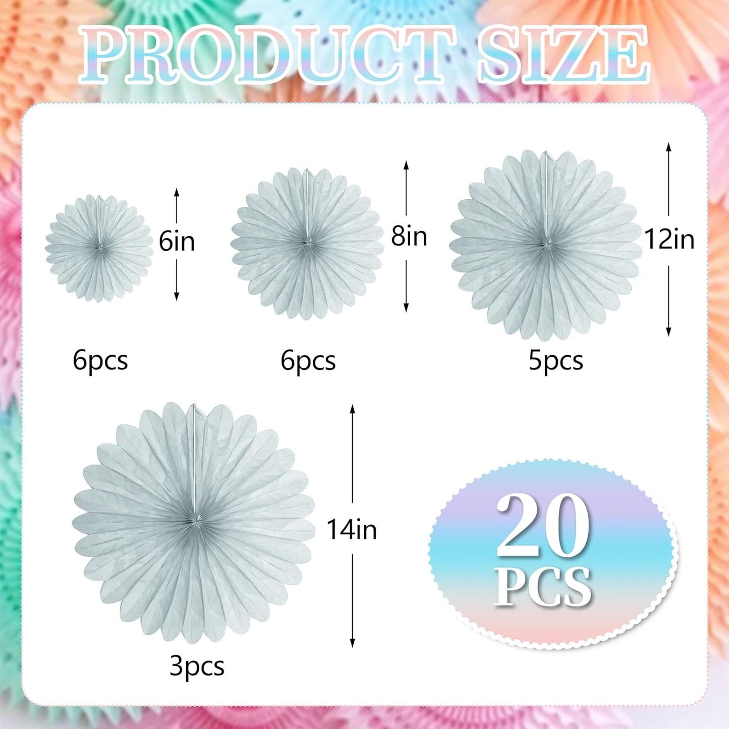 20 Pcs Gray Hanging Paper Fan, Round Paper Fans Decorations Set for Weddings, Birthdays, Engagement, BridaShower, Baby Shower Event, Graduation, Ceiling Party Supplies Decor