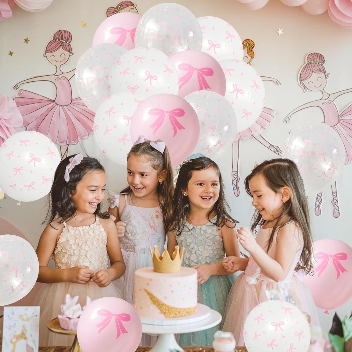 Pink Bow Balloons, 35PCS Light Pastel Pink Clear White Bow Latex Balloon for Girls Women Wedding Bridal Baby Shower Bachelorette Engagement Princess Coquette Birthday Theme Party Decorations Supplies