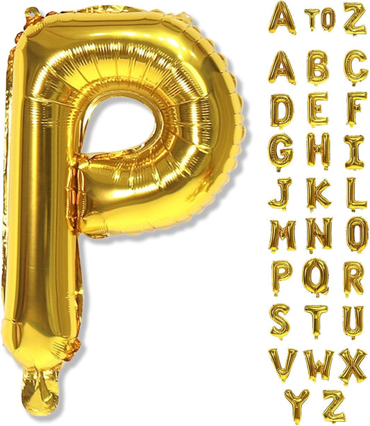 Giant P Alphabet Balloon Letters, Gold Self Inflating Custom Letter Balloons Birthday Decor, 40 Inch Helium Mylar Foil Name Word Balloons for Girls Men Anniversary Party Graduation Decoration Supplies