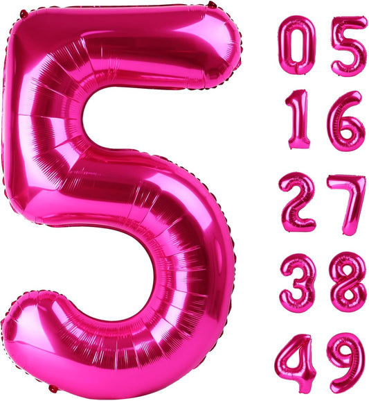 Hot Pink 40 Inch Large Number 5 Birthday Balloon, 2025 Five 5th 15 25 35 50 55 Birthday Celebration Decorations, Foil 5 Mylar Helium Number 5 Balloons Girl Boy Anniversary Party Supplies