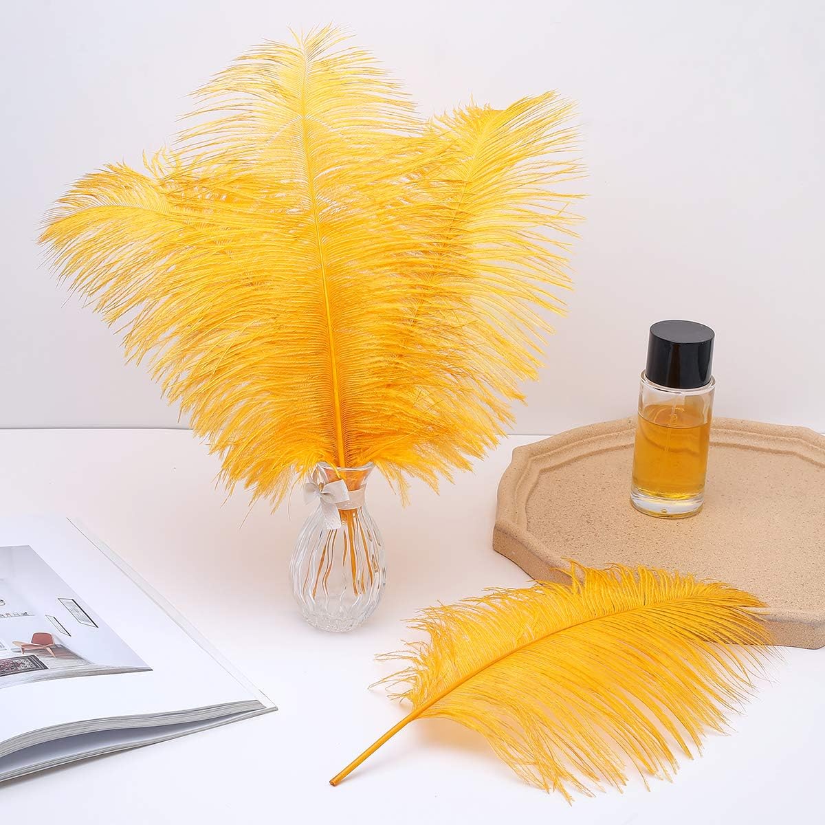 Ballinger Big Gold Ostrich Feathers - 24Pcs 8-10inch Feathers for Crafts,Party Centerpieces Mardi Gras and Home Decor
