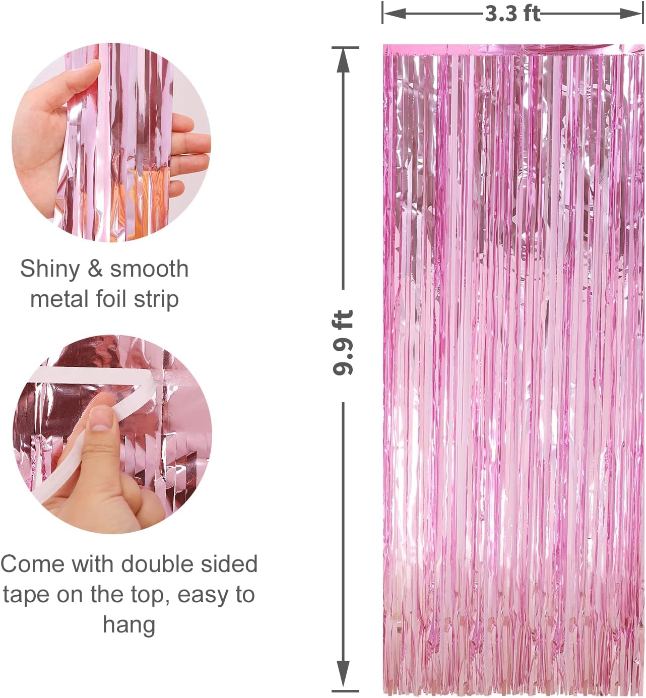 Crosize 4 Pack 3.3 x 9.9 ft Pink foil Fringe Curtains Party Decorations, Pink Tinsel Curtain Backdrop for Parties, Door Streamers, Glitter Streamer Fringe Backdrop for Birthday Decoration