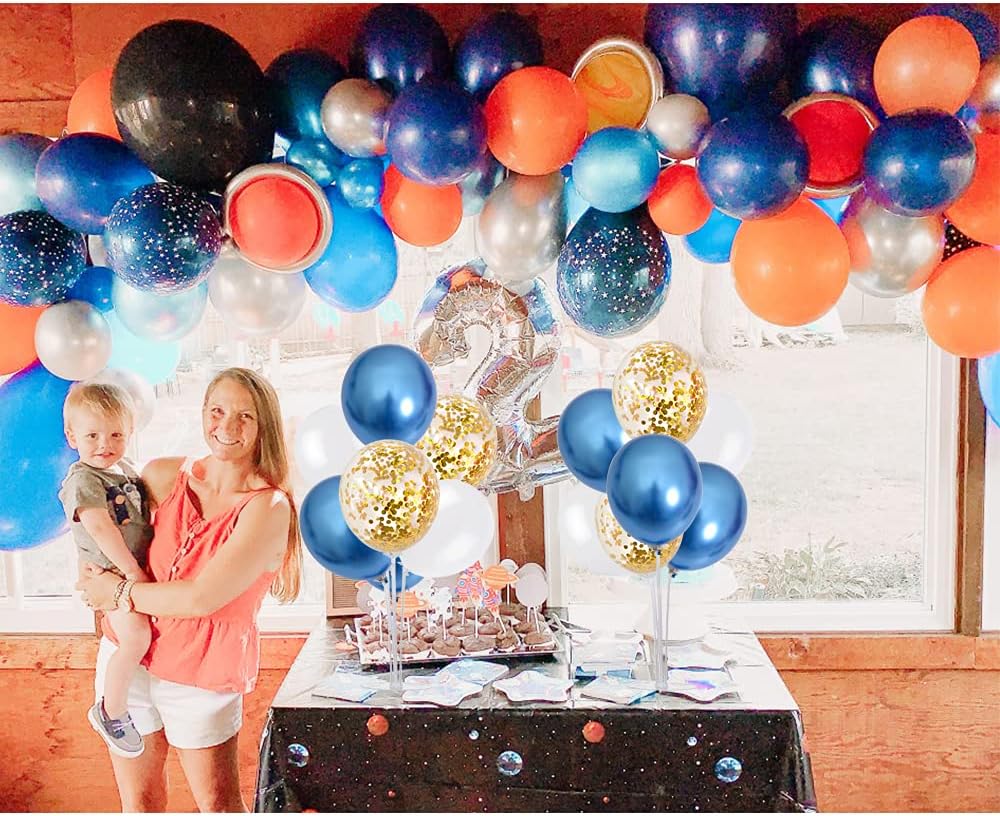 TONIFUL 4 Table Centerpiece Balloon Stand Kit Include Blue White Gold Confetti Balloons Prefect for New Year 2025, Birthday Table Decorations,Class of 2025 Graduation,Baby Shower,Party Decorations