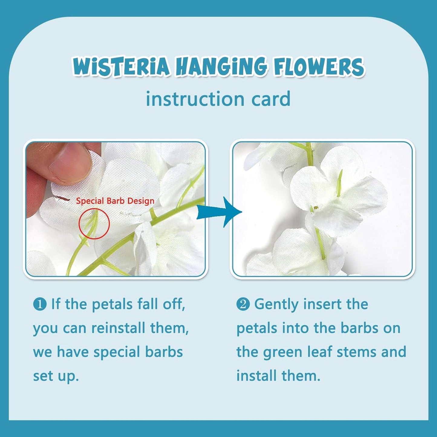 24 Pack Lake Blue Wisteria Hanging Flowers Garland, 3.77 Feet Artificial Flower Vines, Fake Wisteria, Artificial Vines Hanging Garland for Backdrop Outdoor Yard Garden Decor