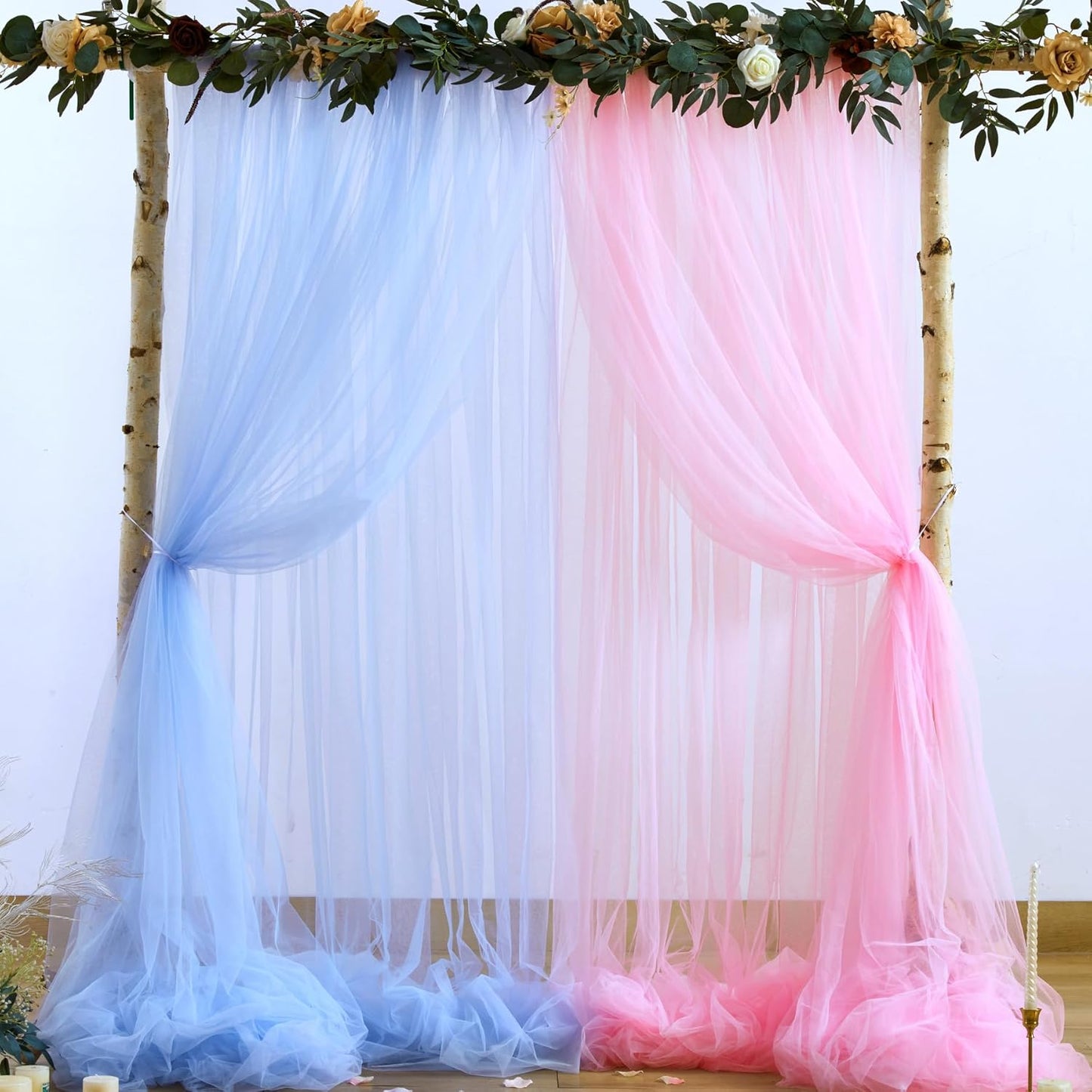 Pink and Blue Backdrop Curtain for Gender Reveal Girl and Boy Party Sheer Tulle Backdrop Drapes for Baby Shower Birthday Party Photoshoot Background Decorations 2 Panels 5ft X 8 ft