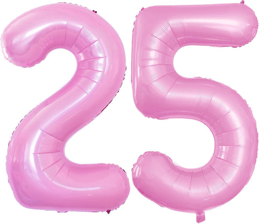 GOER Number 25 Balloons for 25th Birthday Party Decorations,42 Inch Jumbo Foil Helium 52 Balloons for 52nd Birthday Party Decoration (Light Pink)
