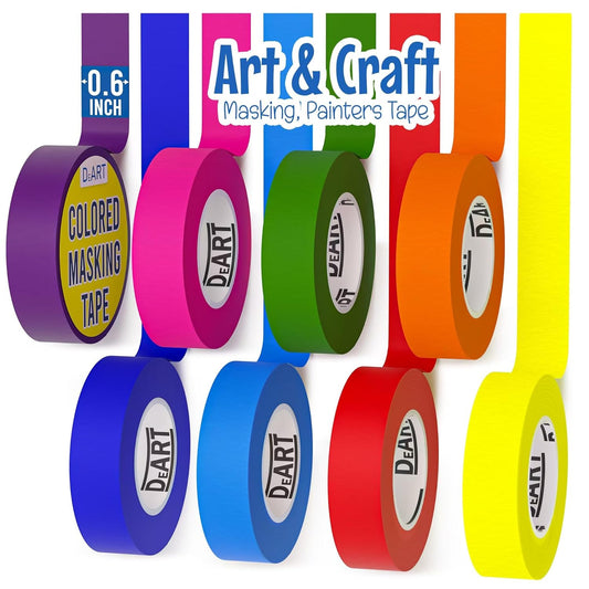 Colored Masking Tape, 264 Ft x 0.6 inch MIni Color Painters Tape for Arts & Crafts Labeling 12 or 8 Pack, Coding, Kids Art Supplies, Whiteboard Tape, Craft Supplies for Kids, Thin Paper Tape