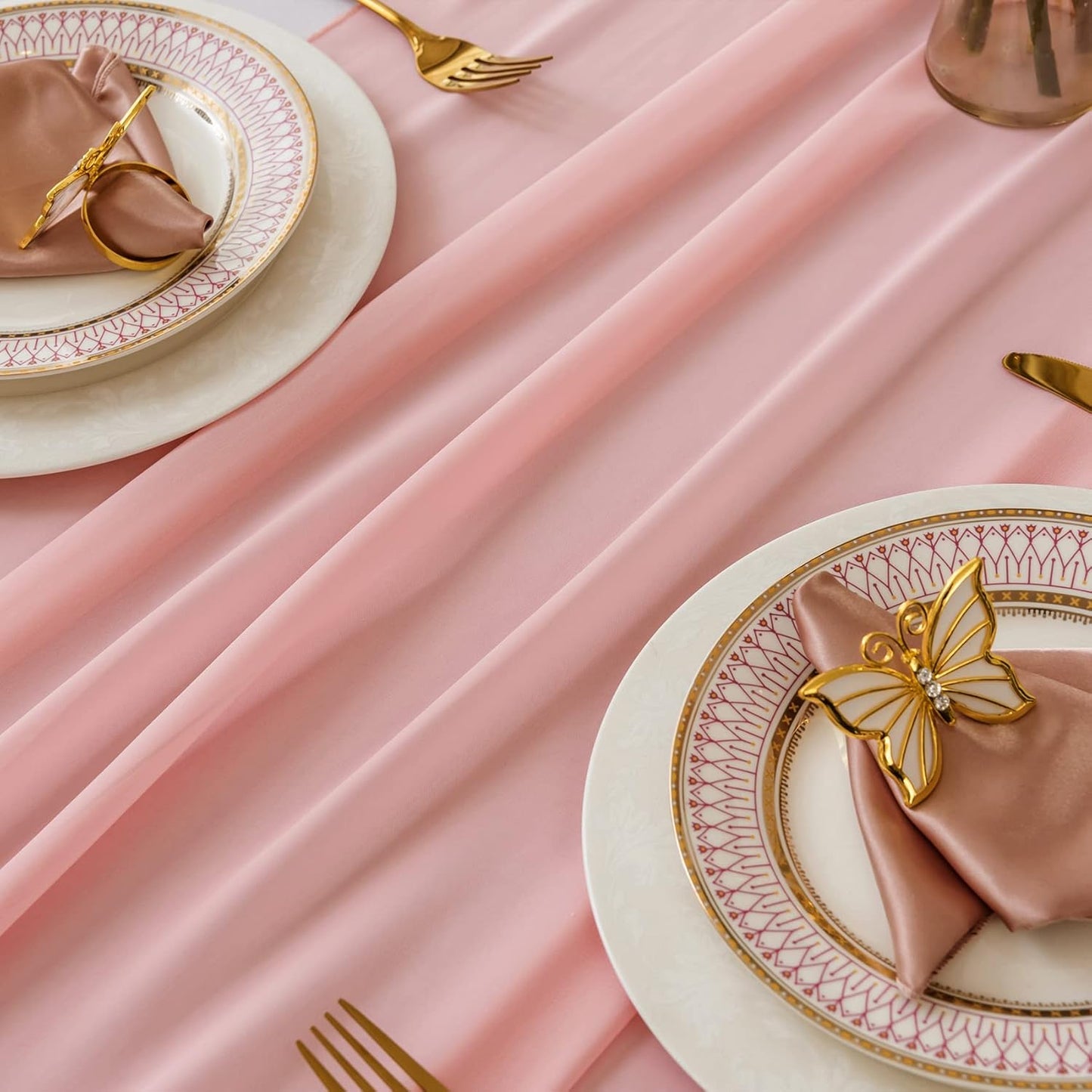 6Pack 9ft Chiffon Table Runner 14x108 Inch Sheer Romantic Table Runner for Wedding Birthday Party Bridal Shower Outdoor Decoration-Light Pink