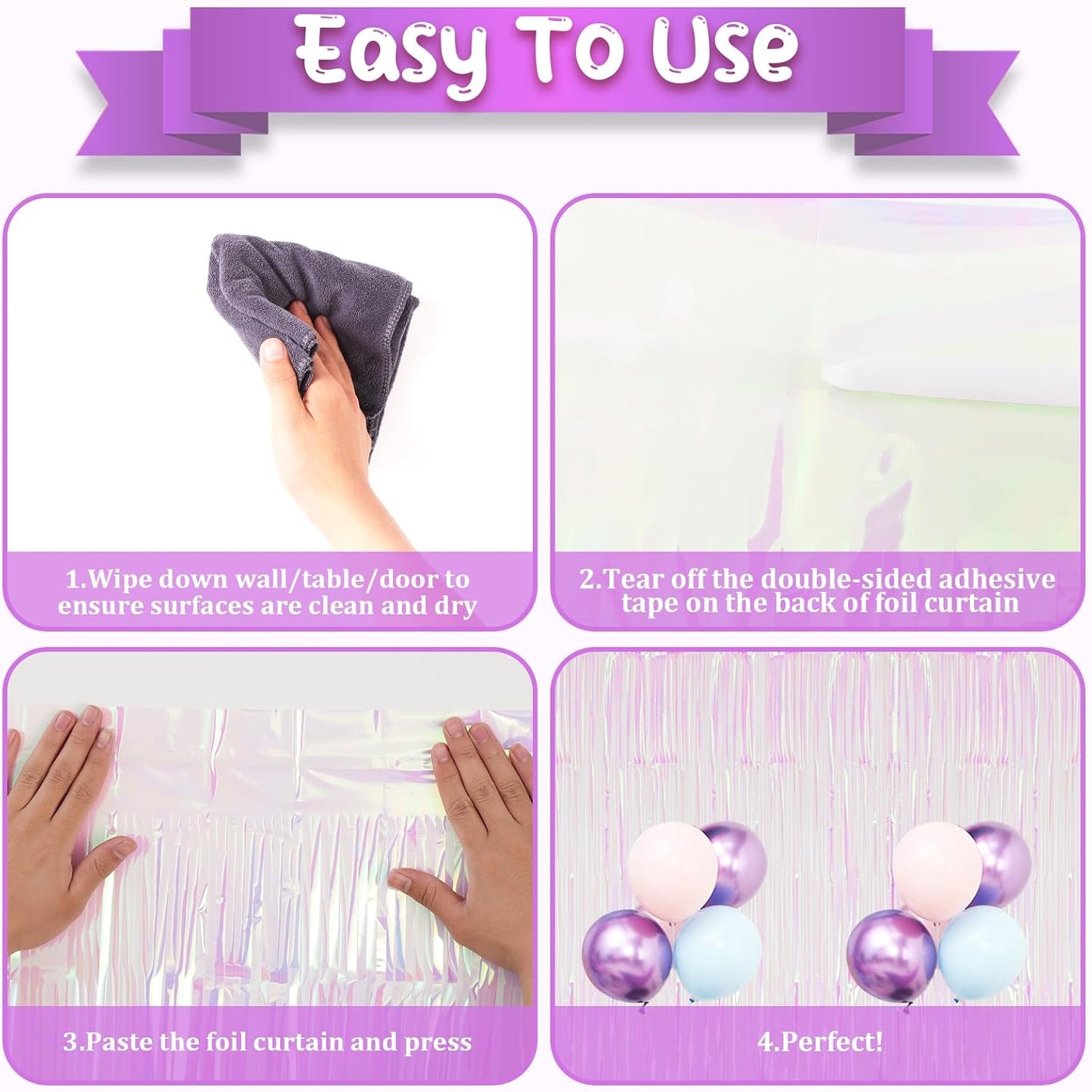 2 Pack Iridescent Tinsel Foil Fringe Curtains, Iridescent Party Decorations, Metallic Tinsel Party Streamers Backdrop for Mermaid Birthday Baby Shower Slumber Wedding Party Decorations