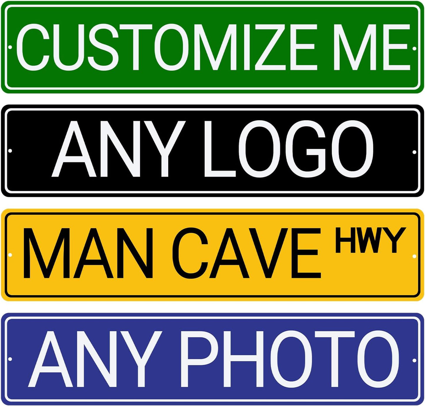 Custom Signs Outdoor Metal, Personalized Street Reflective Signs with Text Photo, 6x24 Inches, Single/Double Sided, Rust Free .040 Aluminum