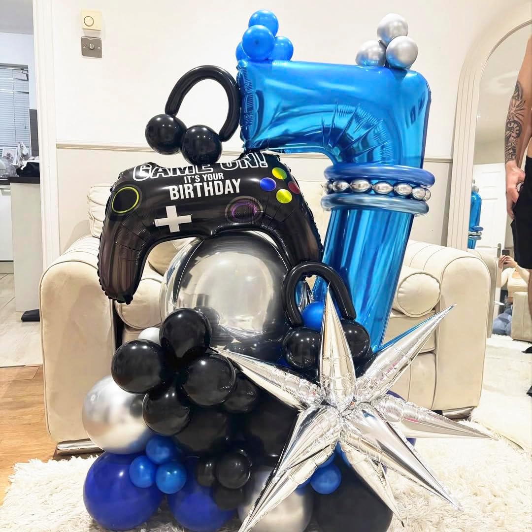 Blue 8 Balloon Number,40 Inch Number 8 Balloon Big Blue 8 Foil Mylar Helium Balloon for Birthday Party Decorations