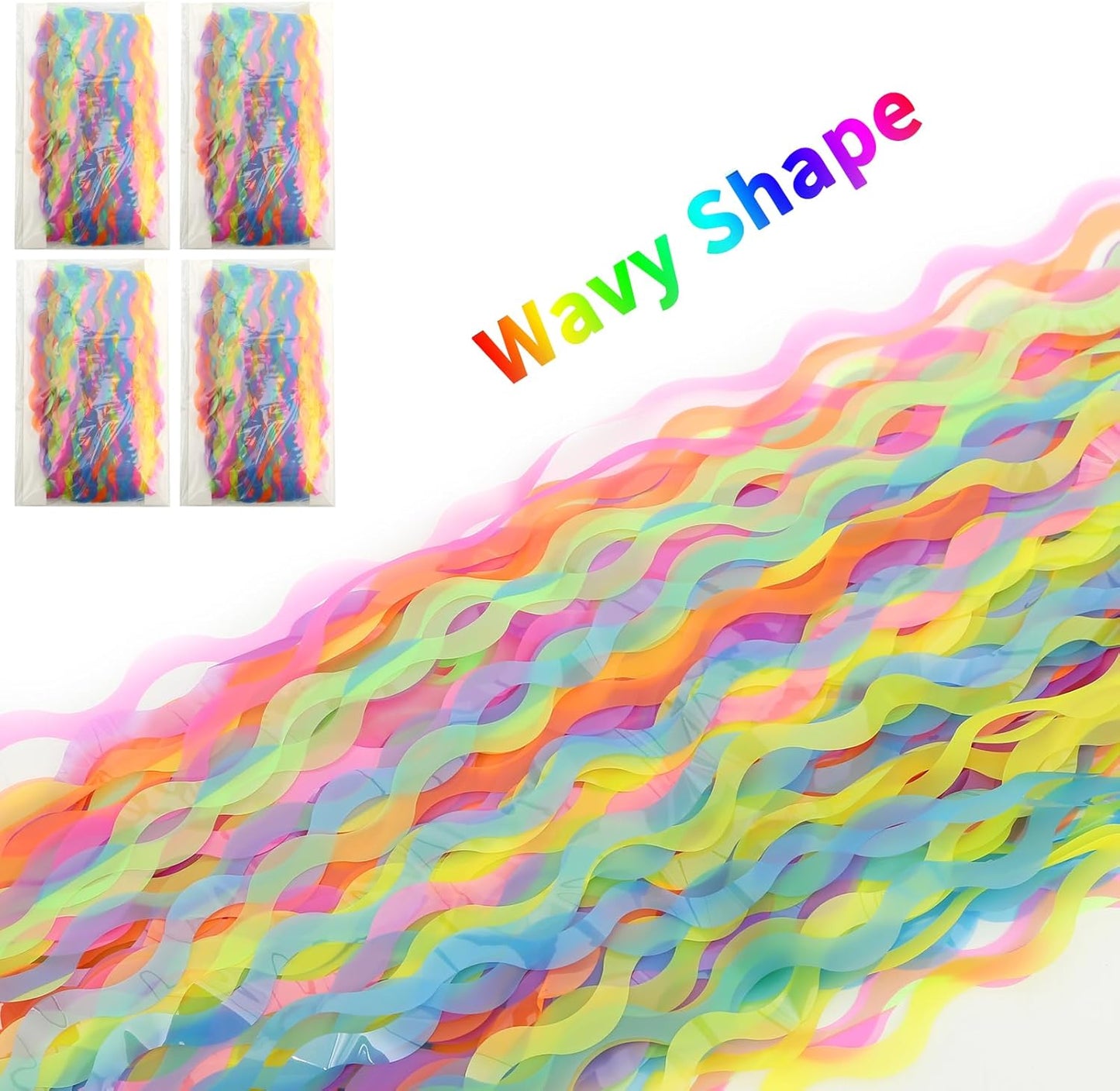 4 Pack Colorful Foil Fringe Curtain Backdrop - 3.3 x 6.6ft Wavy Rainbow Tinsel Backdrop Curtain Metallic Streamers Holiday Photo Booth Party Decorations