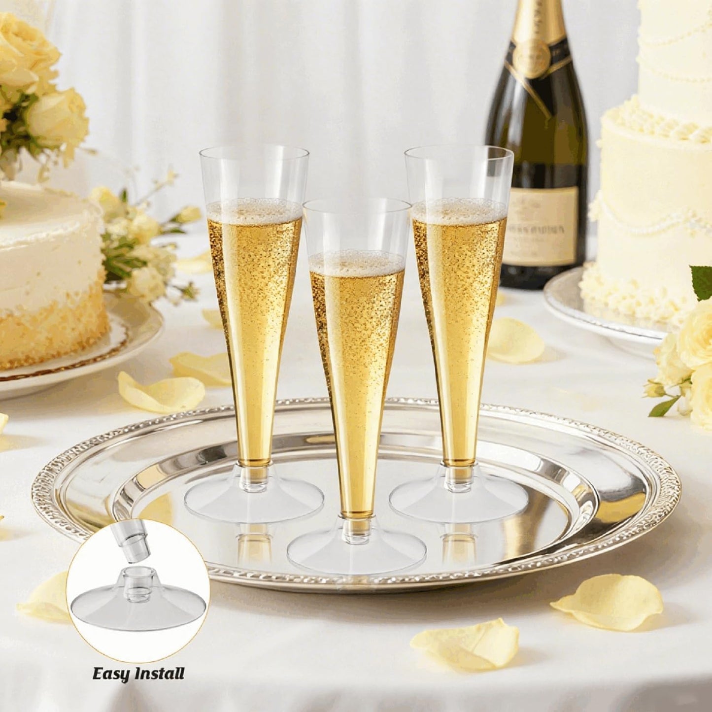 100 Pack Clear Champagne Flutes Plastic Wine Glasses Disposable, 4.5 Oz Transparent Mimosa Glasses for 2025 Wedding Birthday Party Supplies, Bulk Toasting Cocktail Cups