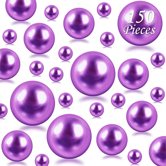 150Pcs Purple Polished No Hole Faux Pearl Beads for Vase Filling Decorations, Plastic Pearls Vase Fillers, Table Scatters, Wedding Centerpiece, Home Decor, 8/14/20 mm