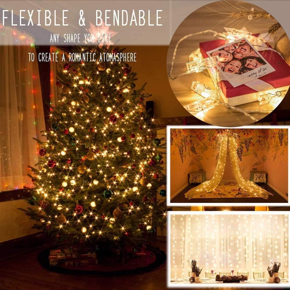 Dopheuor LED Photo Clip Copper String Lights Starry Fairy Warm Yellow Lights Battery Powered for Hang Pictures Cards Bedroom Wall Decorations Christmas Patio Halloween Thanksgiving WeddingParty Decor