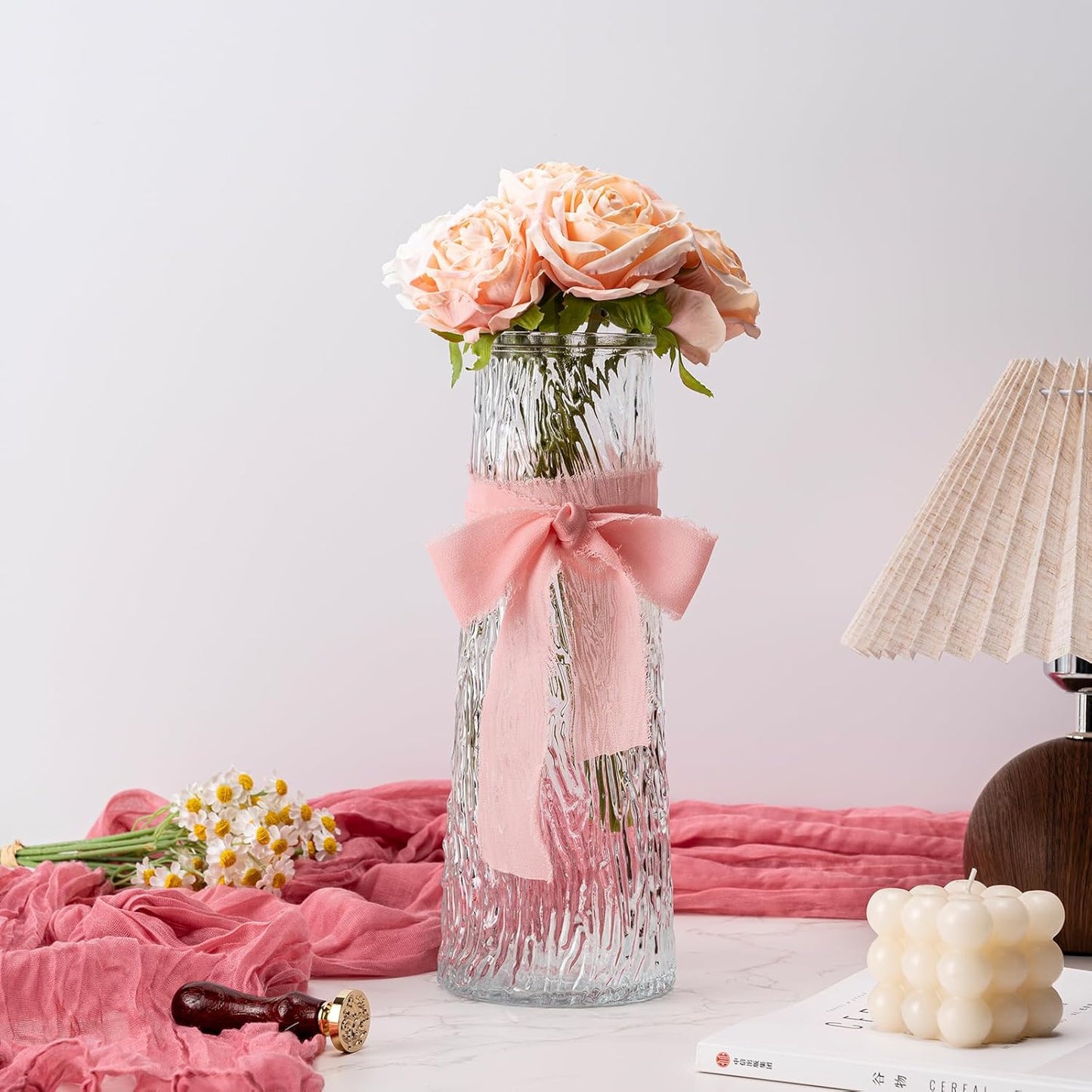 Blush Pink Handmade Chiffon Ribbon,1.5Inch x 3 Rolls Total 24 Yards Blush Pink Fringe Chiffon Silk Ribbon,for Wrapping Wedding Invitations,Bridal Bouquets,DIY Crafts,Home Decor and More