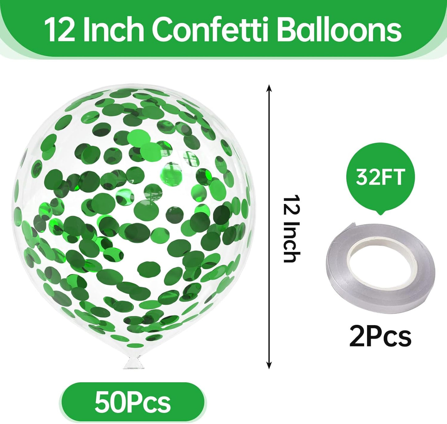 50pcs Green Foil Confetti Balloons,12 inch Latex Balloon with Green Confetti Inside for Birthday Family Party Wedding Party Baby Shower Decoration Supplies