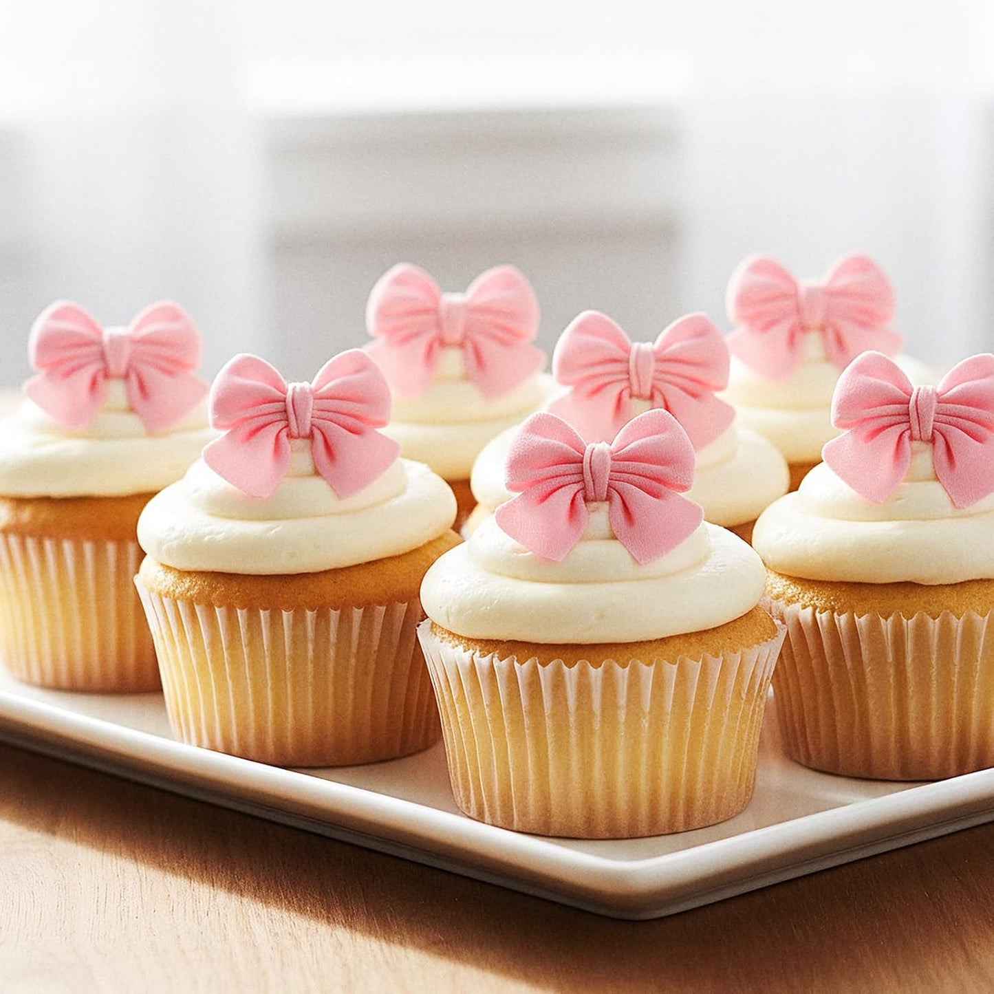 30Pcs Pink Bow Cupcake Decorations, Bow Cake Topper Supplies, Pink Bows Cupcake Toppers, Bowknot Cupcakes Toppers Cake Dessert Picks Decoration for Baby Shower Birthday