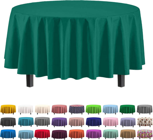 Exquisite 12-Pack Premium Plastic 84-Inch Round Tablecloth - Dark Green
